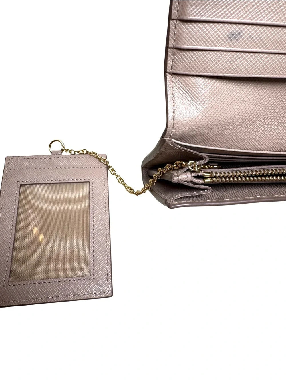 Prada Saffiano Leather Fold-Over Wallet in Dusty Pink